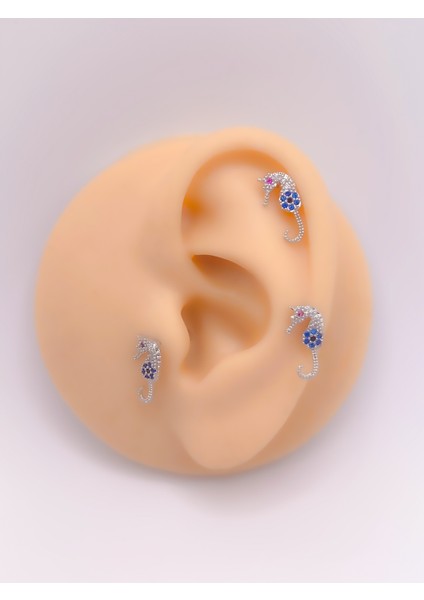 Cerrahi Çelik Piercing Zirkon Taşlı Deniz Atı Figürlü Kıkırdak Helix Tragus PIERCING(1ADET)