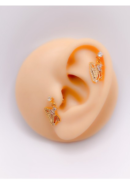 Cerrahi Çelik Piercing Zirkon Taşlı Sallantılı Kelebek Figürlü Kıkırdak Helix Tragus PIERCING(1ADET)