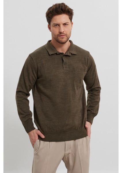 Erkek Standart Fit Gömlek Polo Yaka Cepli Triko Kazak