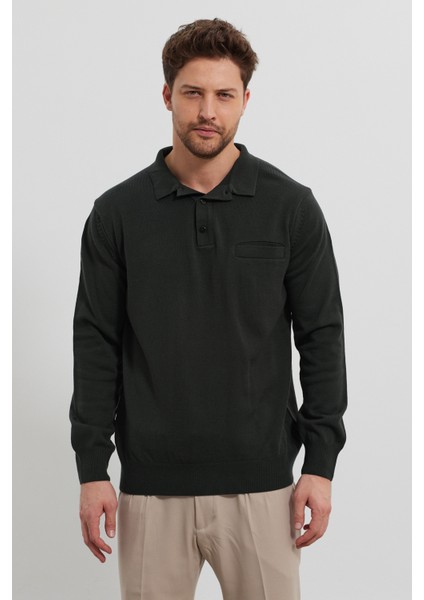 Erkek Standart Fit Gömlek Polo Yaka Cepli Triko Kazak