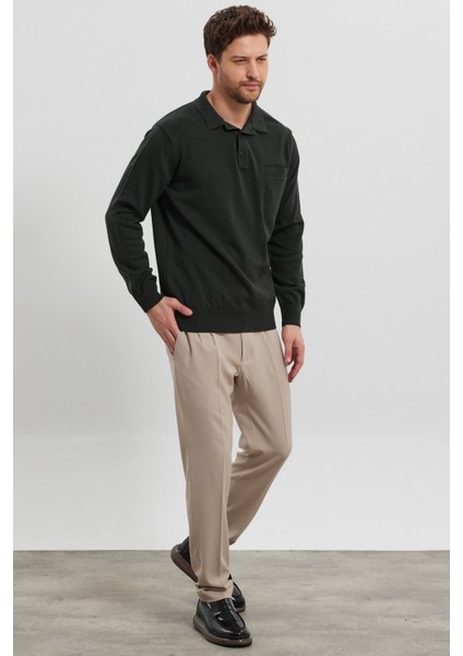 Erkek Standart Fit Gömlek Polo Yaka Cepli Triko Kazak modelleri