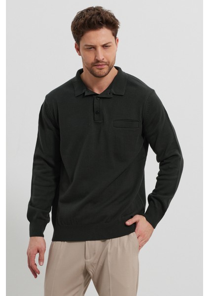 Erkek Standart Fit Gömlek Polo Yaka Cepli Triko Kazak indirimleri