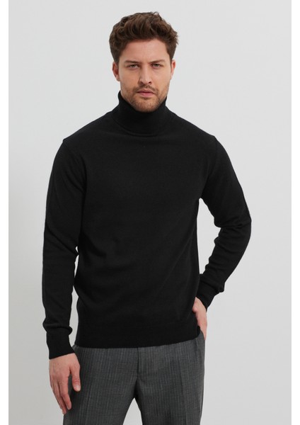 Erkek Yünlü Normal Kalıp Tam Balıkçı Boğazlı Yaka Triko Kazak