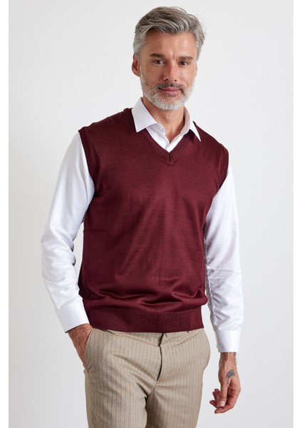 Erkek Standart Fit Normal Kesim V Yaka Kolsuz Süveter Triko Kazak
