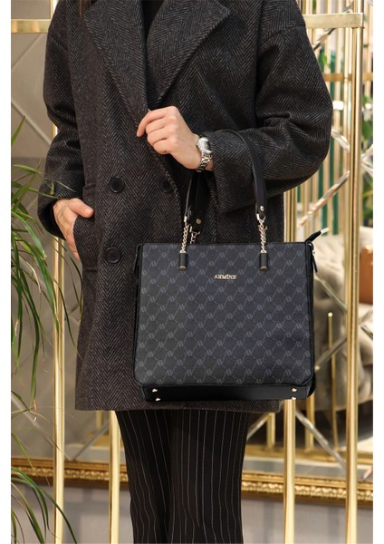 362 Kadın Omuz Çantası Siyah Baskılı