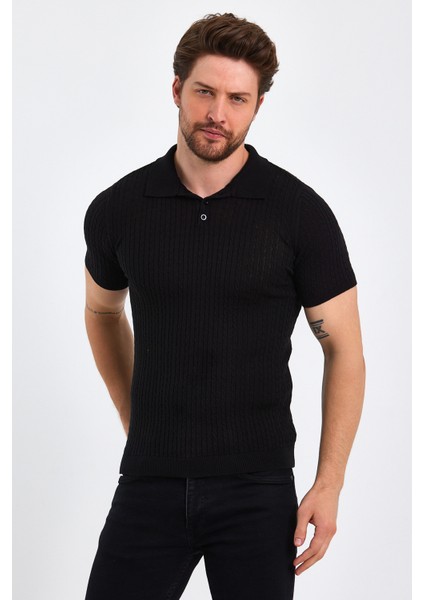 Erkek Polo Yaka Pamuk Saç Örgülü Slim Fit Kısa Kollu Ince Triko Tişört fiyatları