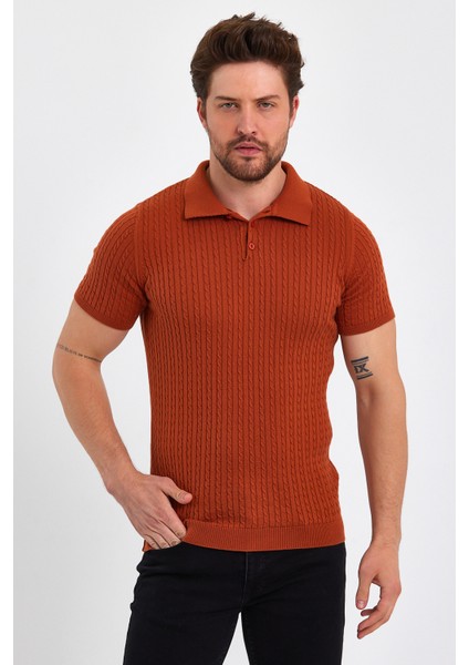 Erkek Polo Yaka Pamuk Saç Örgülü Slim Fit Kısa Kollu Ince Triko Tişört fiyatları