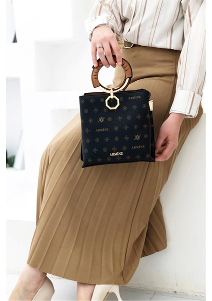 260 Kadın El Çantası Siyah Baskılı