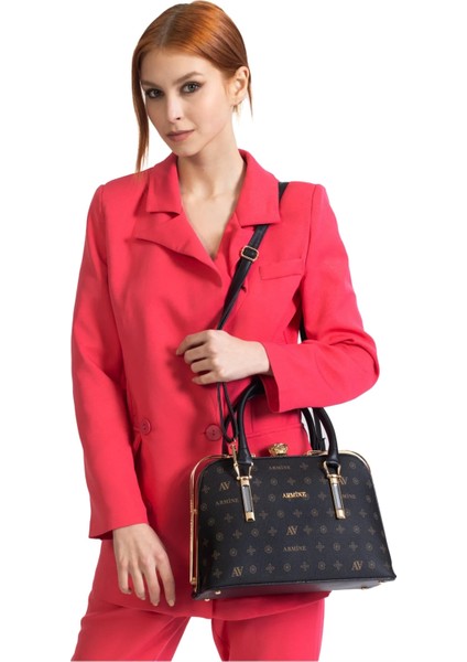 339 Kadın Omuz Çantası Siyah Baskılı