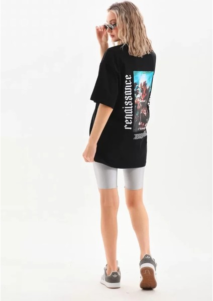 Unisex Baskılı Oversize T-Shirt - Siyah