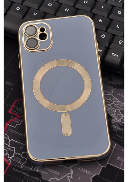iPhone 11 Uyumlu Magsafe Özellikli Lens Korumalı Lazerli Renkli Kılıf Mavi