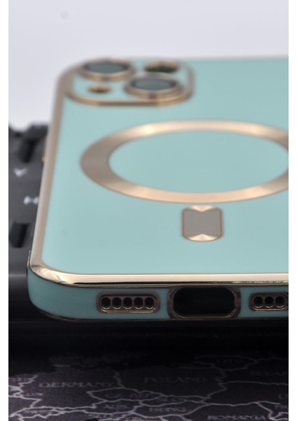 iPhone 13 Uyumlu Magsafe Özellikli Lens Korumalı Renkli Kılıf Mint Yeşili