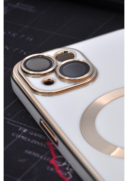 iPhone 14 Plus Uyumlu Magsafe Özellikli Lens Korumalı Renkli Kılıf Krem modelleri