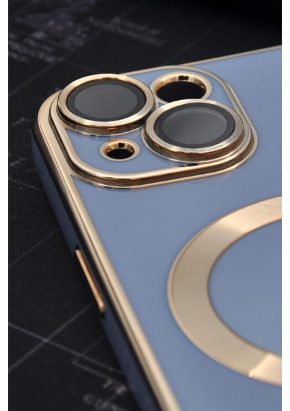 iPhone 14 Plus Uyumlu Magsafe Özellikli Lens Korumalı Lazerli Renkli Kılıf Mavi modelleri