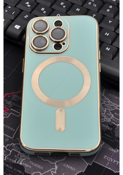 iPhone 14 Pro Uyumlu Magsafe Özellikli Lens Korumalı Lazerli Renkli Kılıf Mint Yeşili