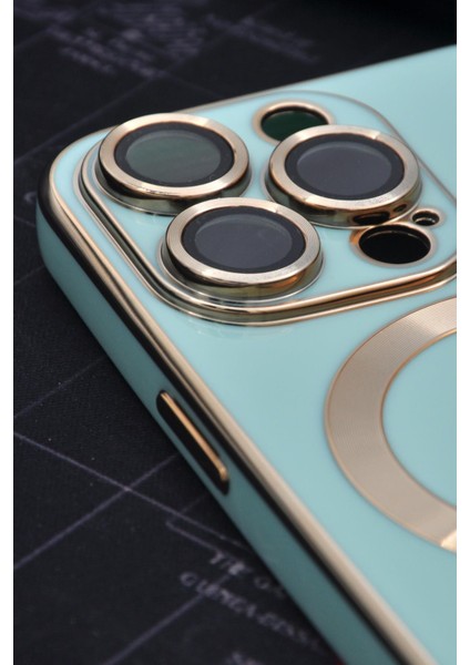 iPhone 14 Pro Uyumlu Magsafe Özellikli Lens Korumalı Lazerli Renkli Kılıf Mint Yeşili modelleri