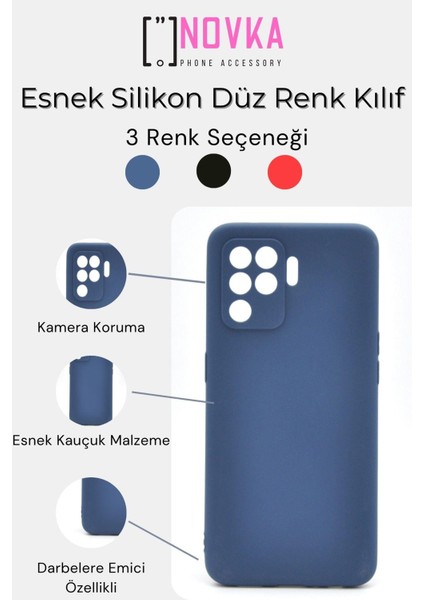 Oppo Reno 5 Lite Uyumlu Düz Renk Esnek Yumuşak Silikon Kılıf Rubber Indigo Mavi