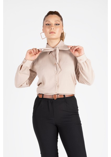 Kadın Bağlamalı Gömlek Vizon fiyatları