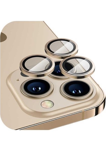 Iphone 14 Pro / 14 Pro Max Ile Uyumlu Darbeye Dayanıklı Safir Kamera Lens Koruyucu Gold