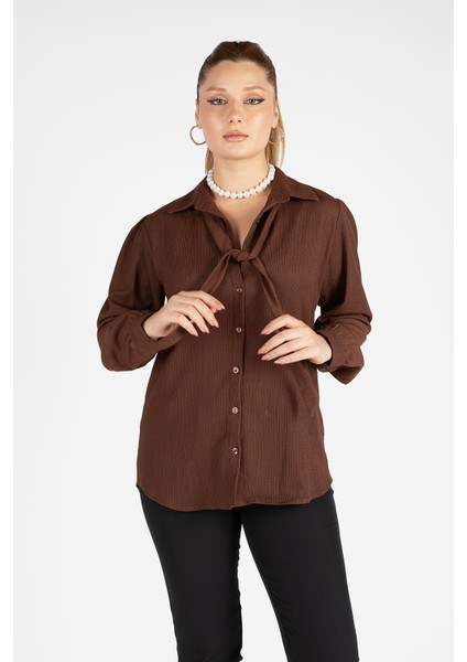 Kadın Bağlamalı Gömlek Kahverengi fiyatları
