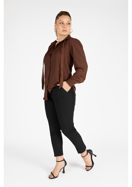 Kadın Bağlamalı Gömlek Kahverengi fırsatları