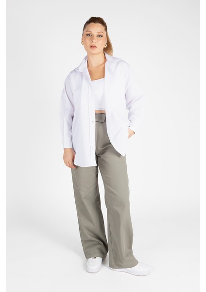 Kadın Oversize Gömlek Beyaz