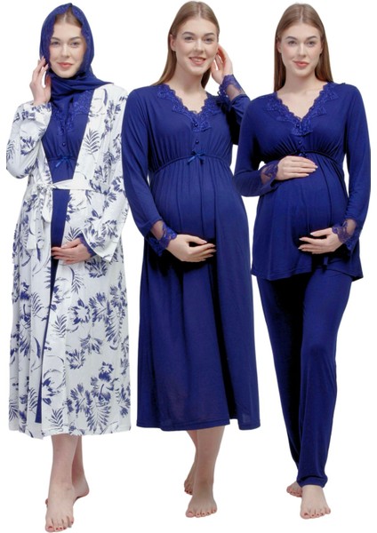 Lacivert Tesettürlü Hamile Lohusa Set