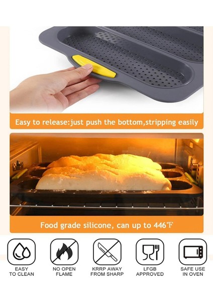 Silikon Somun Tava Fırın Tepsisi Fransız Baget/sosisli Sandviç Çöreği, Yapışmaz ve Kolay Temizlenebilir ve Isıya Dayanıklı, Sarı, (Yurt Dışından) fiyatları