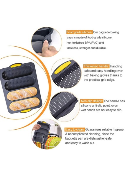 Silikon Somun Tava Fırın Tepsisi Fransız Baget/sosisli Sandviç Çöreği, Yapışmaz ve Kolay Temizlenebilir ve Isıya Dayanıklı, Sarı, (Yurt Dışından) modelleri