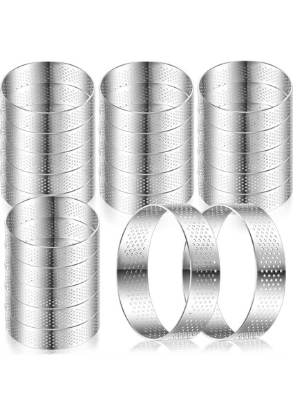 20 Adet Delikli Tart Yüzükler Yuvarlak Tart Yüzük Paslanmaz Çelik Tart Yüzükler Tatlı Mus Ev Yemek Yapma Aracı, (Yurt Dışından)