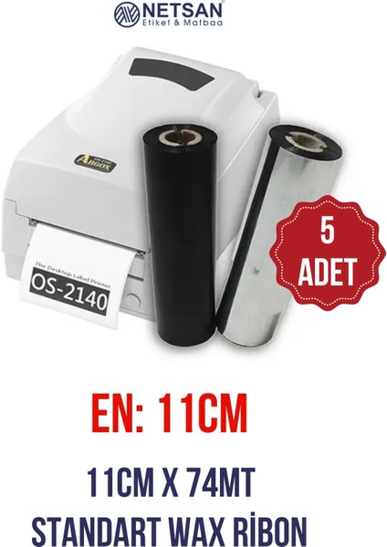 Netsan Etiket 11 cm x 74 mt 5 Adet Standart Wax Ribon