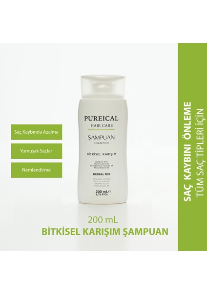 Şampuan, Bitkisel Kompleks, Saç Kaybını Önleyici, Saç Güçlendirici, Arındırıcı, Provitamin B5, Besleyici Bakım Şampuanı 200 ml