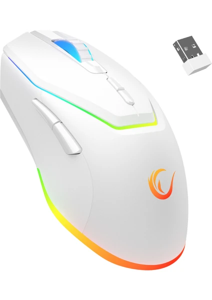 Vortex M1 Beyaz Rgb Ledli Makrolu Mouse USB Wireless Şarjlı Kablosuz Gaming Oyuncu Mouse