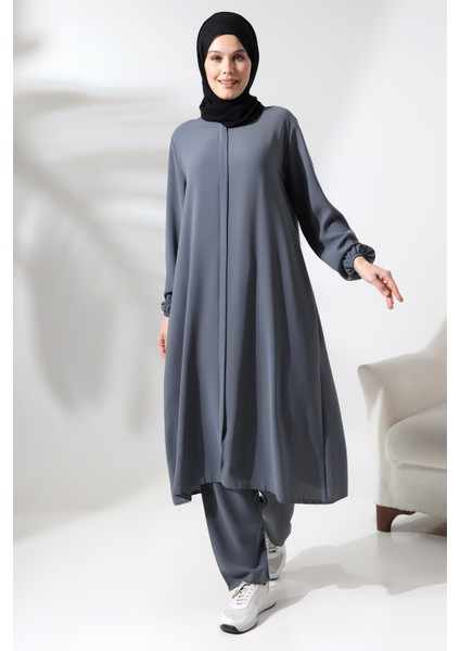 Kadın Hac ve Umre Kıyafeti Tesettür Ikili Takım Gri modelleri