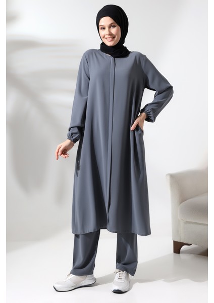 Kadın Hac ve Umre Kıyafeti Tesettür Ikili Takım Gri fırsatları