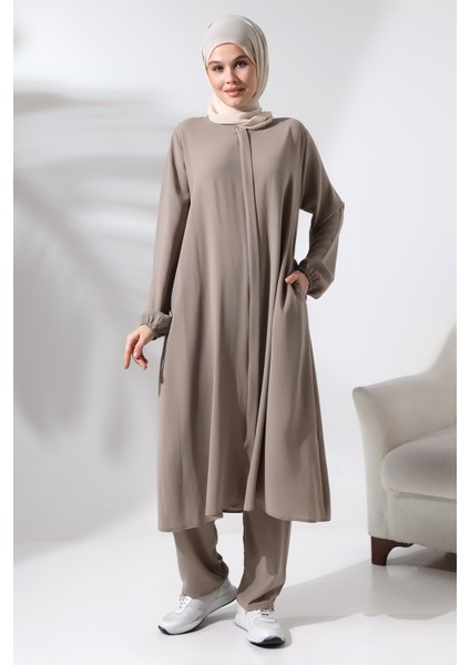 Kadın Hac ve Umre Kıyafeti Tesettür Ikili Takım Vizon modelleri