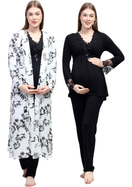 Siyah Sabahlıklı Hamile Lohusa Pijama Takımı
