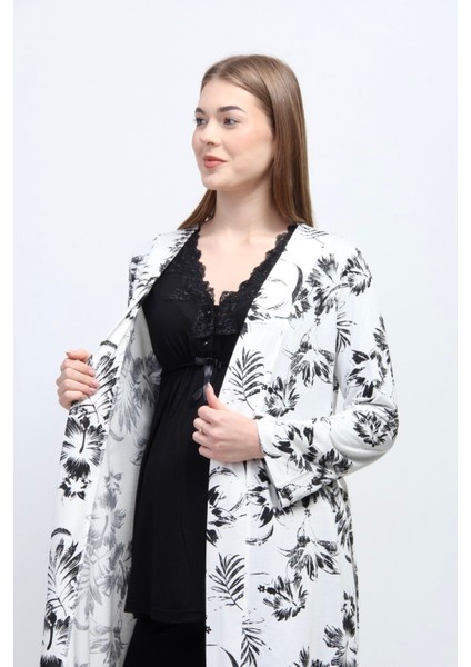 Siyah Sabahlıklı Hamile Lohusa Pijama Takımı modelleri