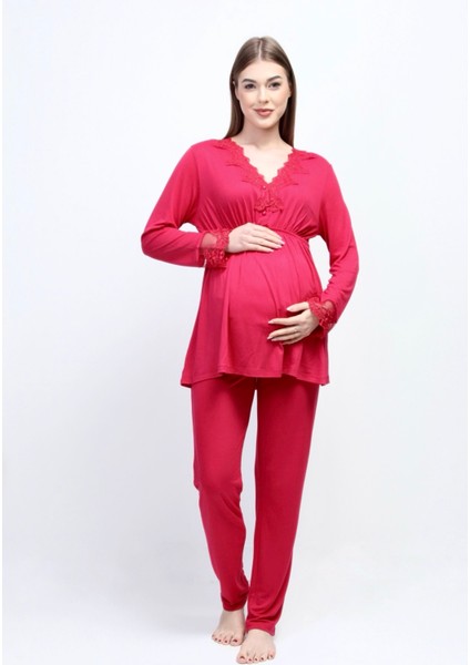 Vişne Sabahlıklı Hamile Lohusa Pijama Takımı indirimleri