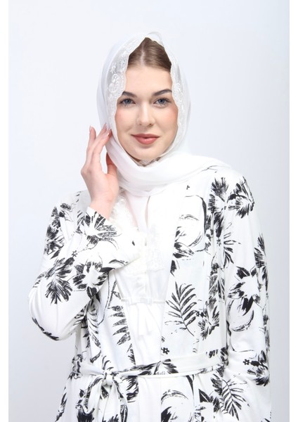 Ekru Tesettürlü Sabahlıklı Hamile Lohusa Pijama Takımı