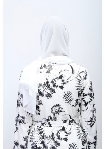 Ekru Tesettürlü Sabahlıklı Hamile Lohusa Pijama Takımı