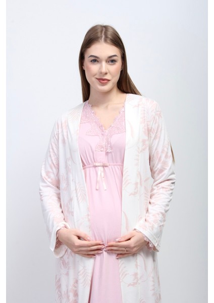 Pembe Sabahlıklı Hamile Lohusa Gecelik Takım modelleri