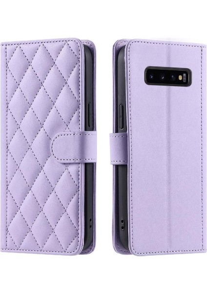 Samsung Galaxy S10 Artı Manyetik Kafes Flip Folio Cüzdan Için Telefon Kılıfı (Yurt Dışından)