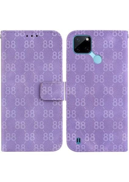 Realme C21Y/C25Y Çift 8 Kabartmalı Kickstand Pu Deri Için Telefon Kılıfı (Yurt Dışından)