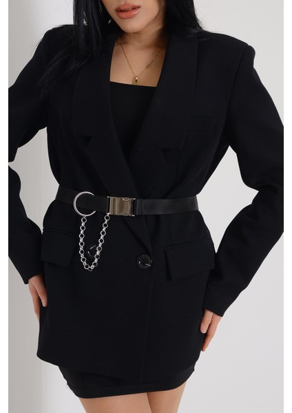 Pınkmark Kadın Siyah 3cm Genişliği Zincir Sallantılı Kemer PMKM25567