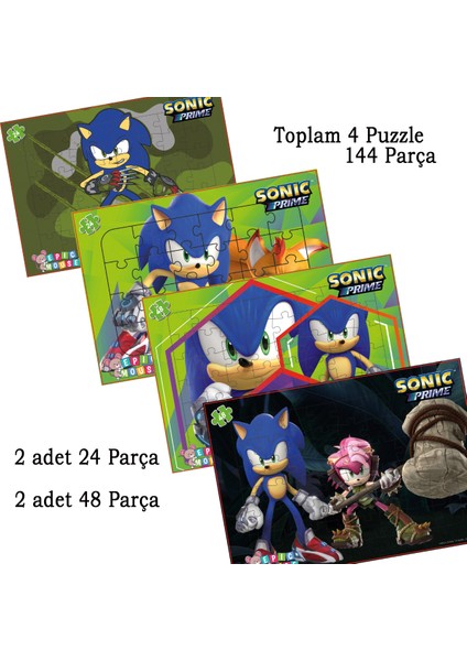 Sonic Eğitici 4lu Puzzle Seti- Yeni Başlayacaklara - 144 Parça Frame Puzzle/yapboz