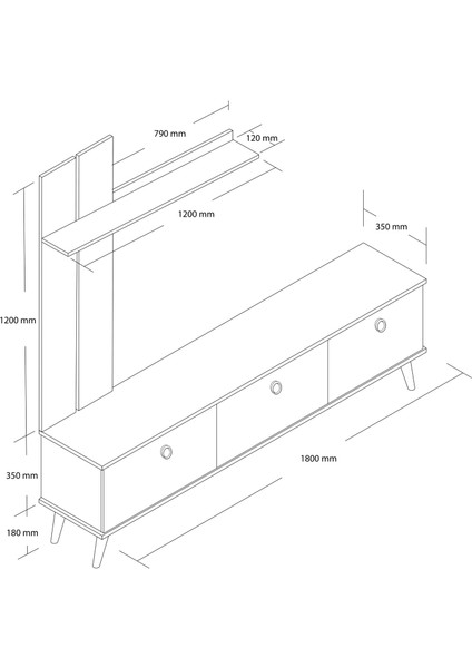 1382 Terra 180 cm (Ahşap Ayaklı) Tv Ünitesi Sepet - Yunus