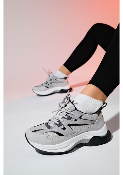 Buren Buz-Siyah Kadın Kalın Taban Spor Sneakers