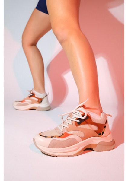 Crown Bej Taba Bağcıklı Kadın Kalın Taban Spor Sneakers indirimleri