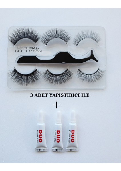 3 Farklı Boyutlu Hacimli Takma Kirpik ve Yapıştırıcı Set